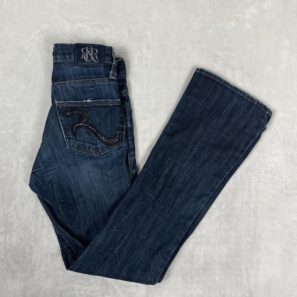 Rock & Republic Kasandra Bootcut Jeans Womens 2 M Blue Dark Wash Stretch Denim